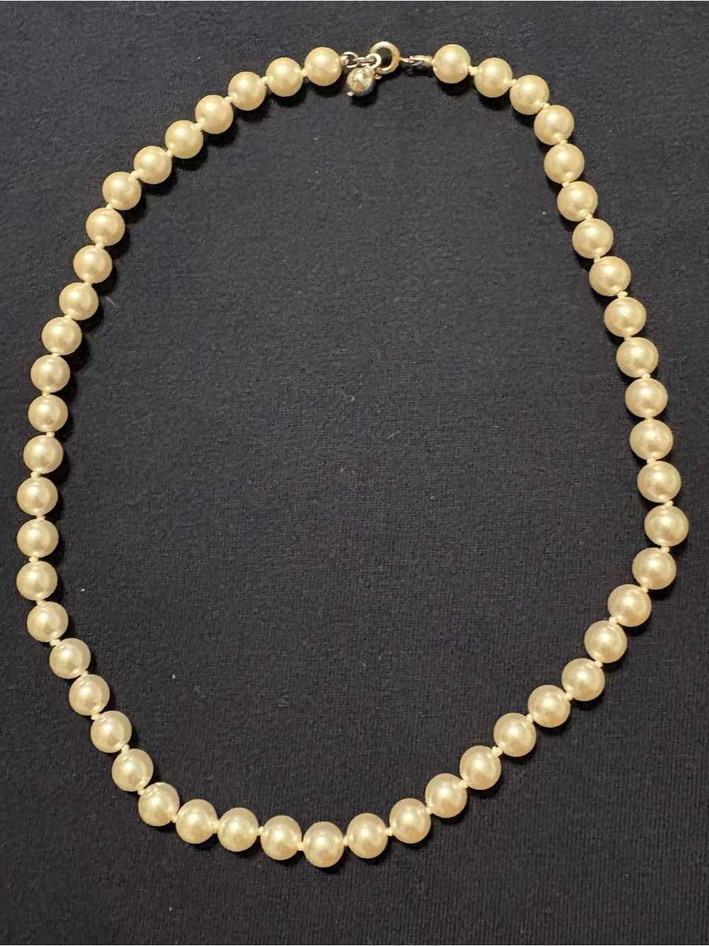 Vtg Glass faux Pearl Necklace 18” Knotted